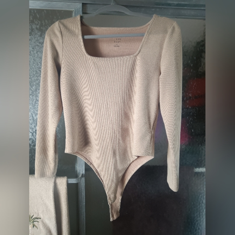 A New Day Tan Long Sleeve Squareneck Bodysuit Size XL